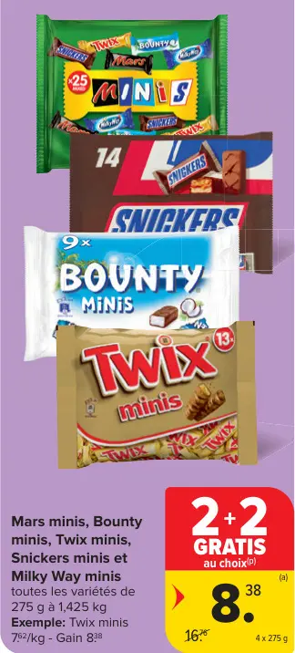 Offre: Mars minis, Bounty minis, Twix minis, Snickers minis et Milky Way minis
