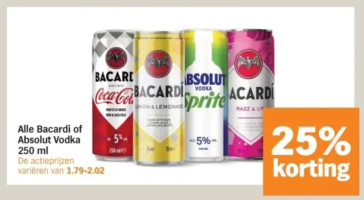 Aanbieding: Bacardi of Absolut Vodka