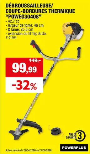 Offre: Powerplus EG POWEG30408 débroussailleuse thermique 42,7cc