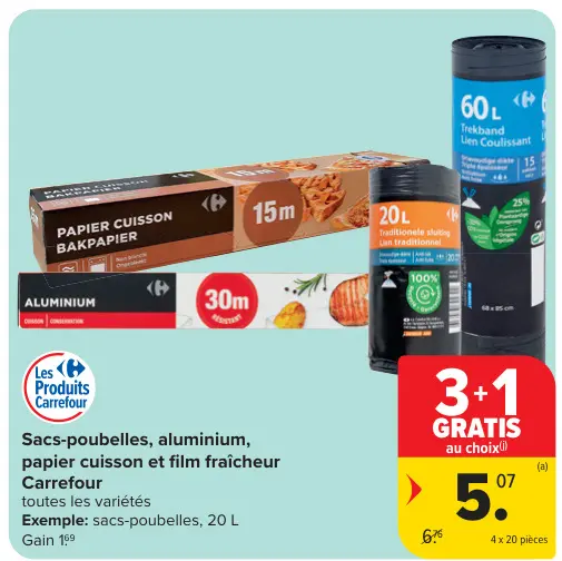 Offre: Sacs-poubelles, aluminium, papier cuisson et film fraîcheur