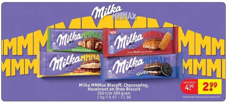 Promotie: MMMax Biscoff, Chocoswing, Hazelnoot en Oreo Biscuit