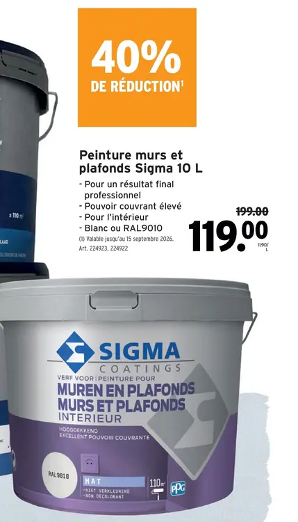 Offre: Peinture murs et plafonds Sigma