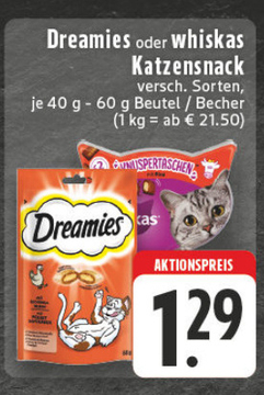 Aanbieding: Dreamies oder whiskas Katzensnack