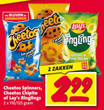 Aanbieding: Cheetos Spinners , Cheetos Chipito of Lay's Ringlings