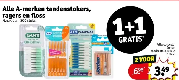 Aanbieding: A-merken tandenstokers, ragers en floss