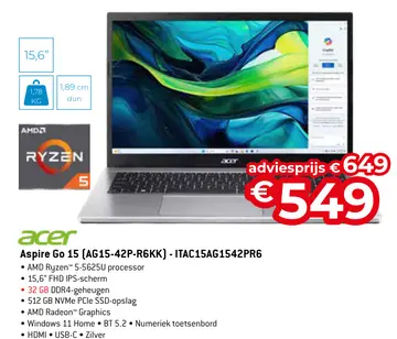 Aanbieding: Aspire Go 15 (AG15-42P-R6KK) - ITAC15AG1542PR