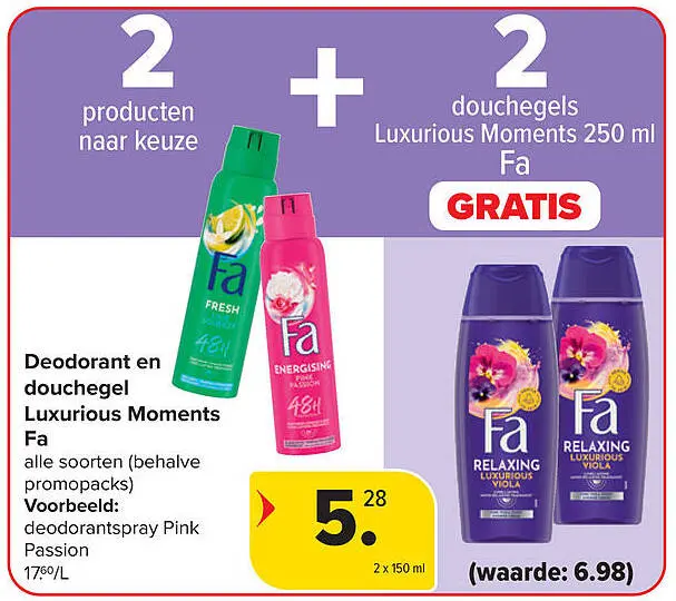 Aanbieding: 2x Deodorant + 2x GRATIS douchegel Luxurious Moments