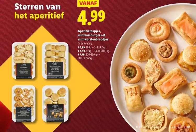 Promotie: Aperitiefhapjes, minihamburgers of miniworstenbroodjes