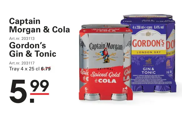 Aanbieding: Captain Morgan & Cola Gordon's Gin & Tonic