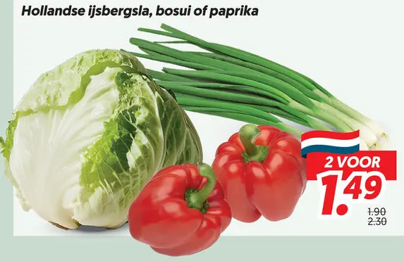 Hollandse ijsbergsla, bosui of paprika