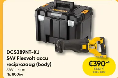 Promotie: DCS389NT-XJ 54V Flexvolt accu reciprozaag (body)
