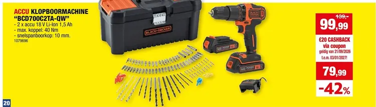 Promotie: Accu Klopboormachine "BCD700C2TA-QW"
