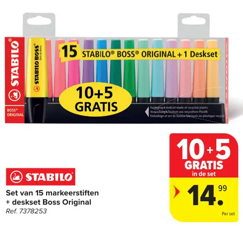 Promotie: Set van 15 markeerstiften + deskset Boss Original