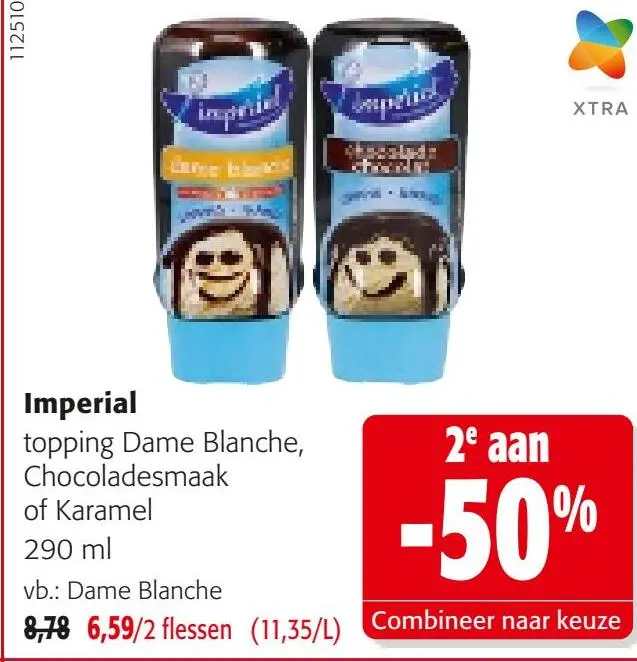 Promotie: topping Dame Blanche, Chocoladesmaak of Karam