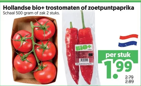 Aanbieding: Hollandse bio+ trostomaten of zoetpuntpaprika