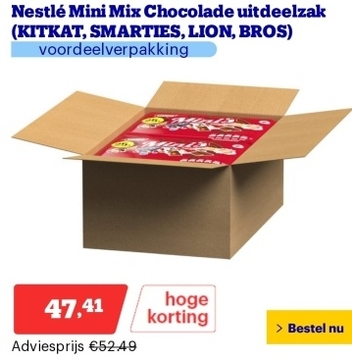 Aanbieding: Nestlé Mini Mix Chocolade uitdeelzak (KITKAT, SMARTIES, LION, BROS) - voordeelverpakking van 12 zakken