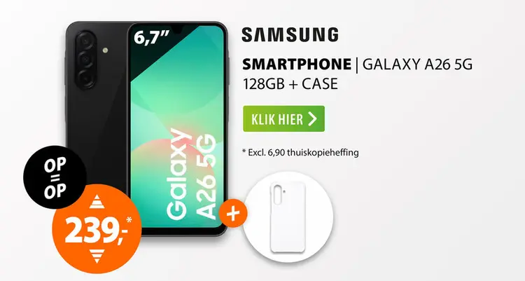 Aanbieding: Samsung Galaxy A26 5G 128GB + Clear Case Zwart