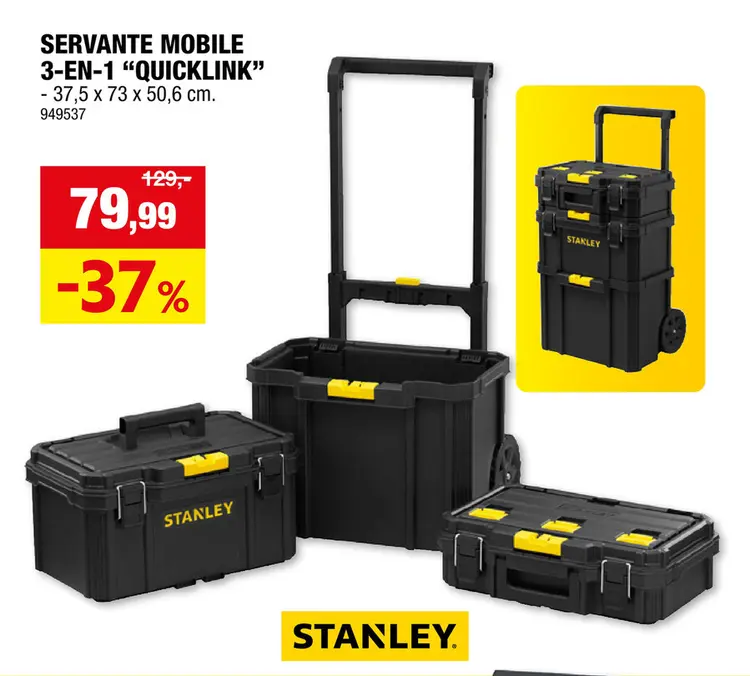 Offre: Stanley Quicklink 3-en-1 servante mobile 50,6x37,5x73 cm