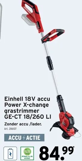 Promotie: Einhell 18V accu Power X-change grastrimmer