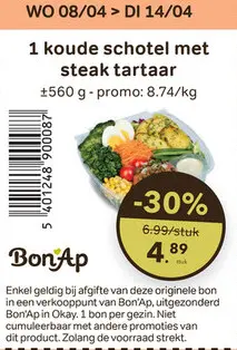 Promotie: 1 Koude schotel met steak tartaar