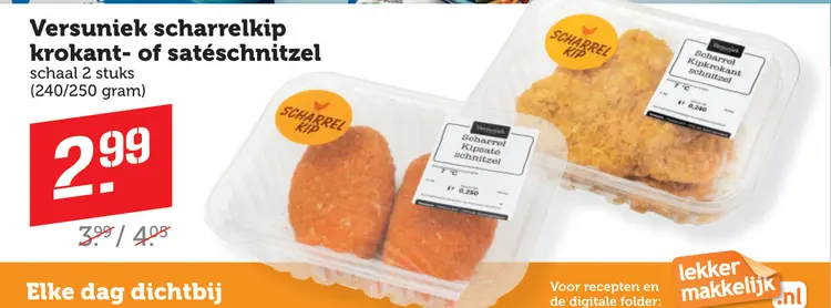 Aanbieding: scharrelkip krokant- of satéschnitzel