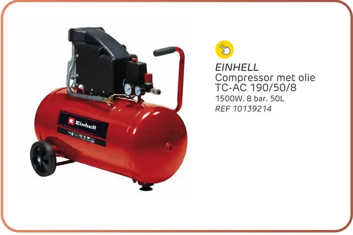 Aanbieding: Einhell compressor tc-ac 190/50/8 - oliegesmeerd - 50l - 8 bar - 1500w