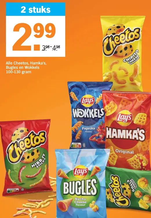 Aanbieding: Cheetos, Hamka's, Bugles en Wokkels