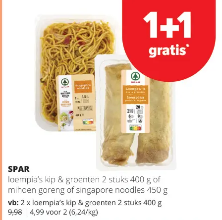 Promotie: loempia's kip & groenten of mihoen goreng of singapore noodles