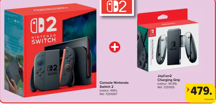 Offre: Console Nintendo Switch 2 + JoyCon2 Charging Grip