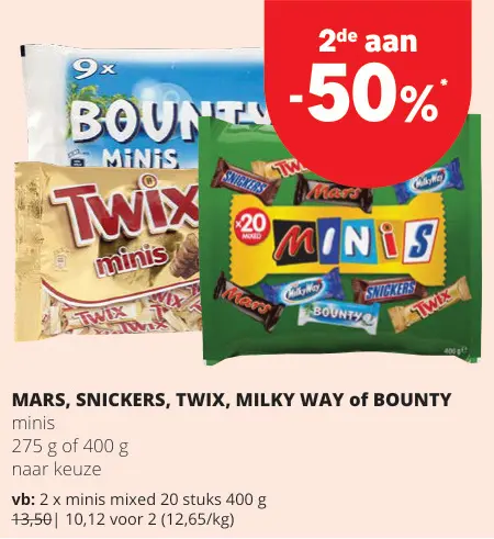 Promotie: MARS, SNICKERS, TWIX, MILKY WAY of BOUNTY minis