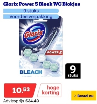 Aanbieding: Glorix Power 5 Bleek WC Blokjes - 9 stuks - Voordeelverpakking