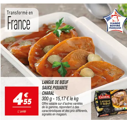 Offre: Langue de bœuf sauce piquante
