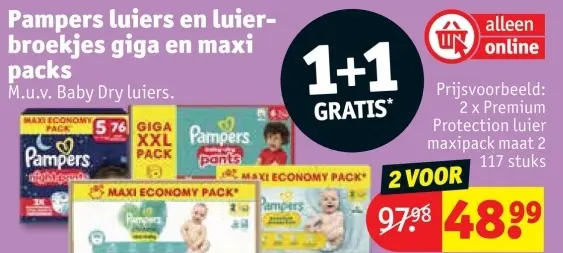 Aanbieding: Pampers luiers en luierbroekjes giga en maxi packs