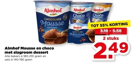Aanbieding: Mousse en choco met slagroom dessert