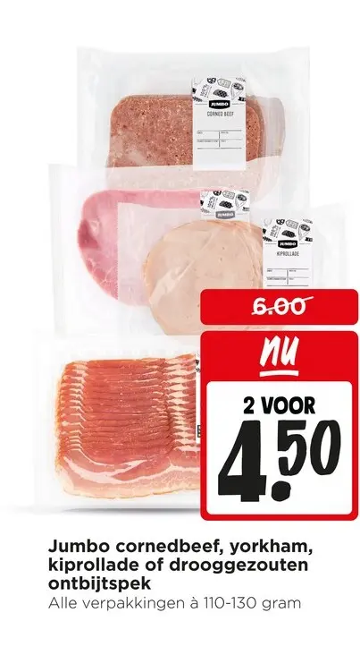 Aanbieding: Jumbo cornedbeef, yorkham, kiprollade of droo