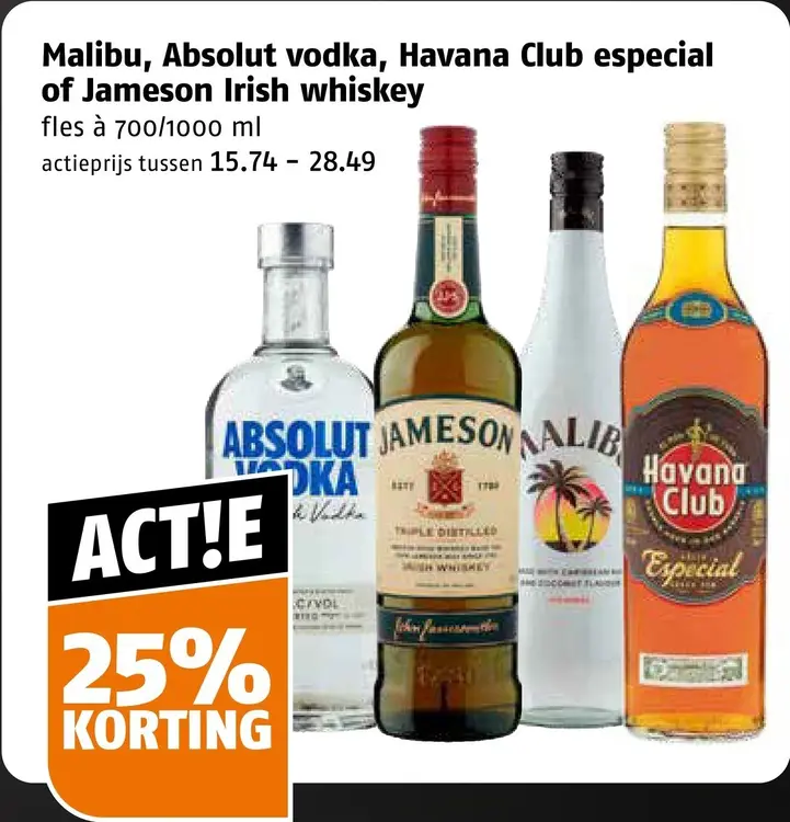 Aanbieding: Vodka, Havana Club especial of Jameson Irish whiskey