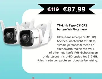 Aanbieding: TP-Link Tapo C310P2 buiten-Wi-Fi-camera