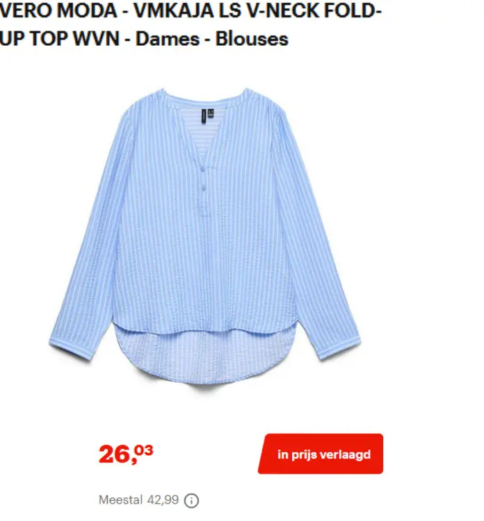 Promotie: VERO MODA - VMKAJA LS V-NECK FOLD-UP TOP WVN