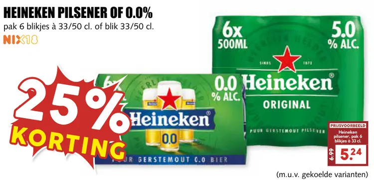 Aanbieding: Heineken pilsener of 0.0%