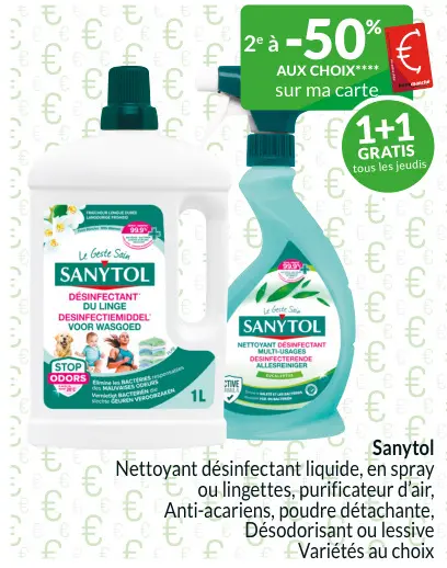 Offre: Nettoyant désinfectant liquide, en spray ou lingettes, purificateur d'air