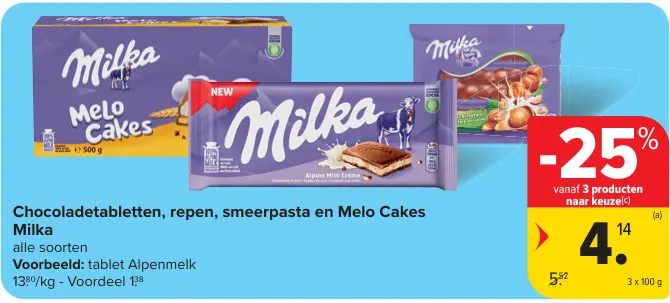 Promotie: Chocoladetabletten, repen, smeerpasta en Melo Cakes