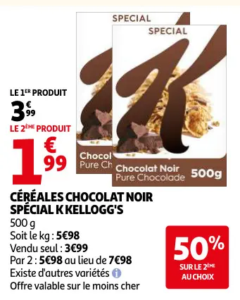 Offre: Céréales chocolat noir spécial k