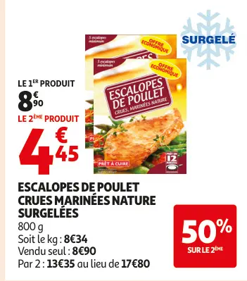 Promotie: Escalopes de poulet crues marinées nature sur