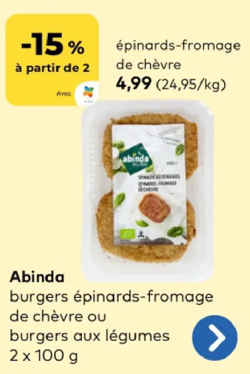 Offre: burgers épinards-fromage de chèvre ou burgers