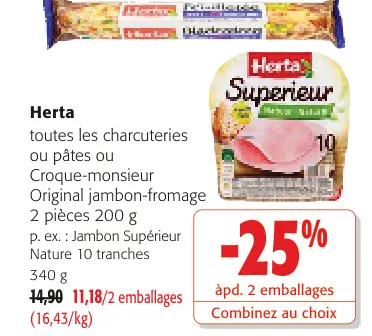 Offre: Herta toutes les charcuteries ou pâtes