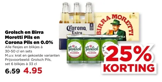 Aanbieding: Grolsch en Birra Moretti Pils en Corona Pils en 0.0%