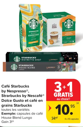 Offre: Café Starbucks by Nespresso, Starbucks by Nescafe, Dolce Gusto et café en grains Starbucks