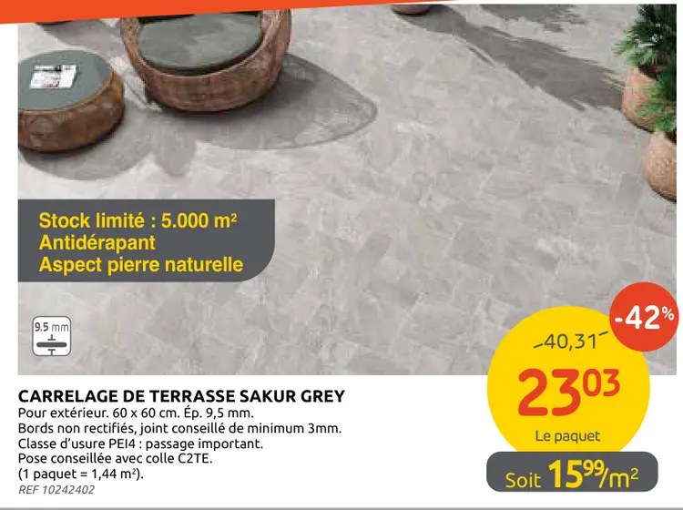 Offre: Carrelage de terrasse sakur grey