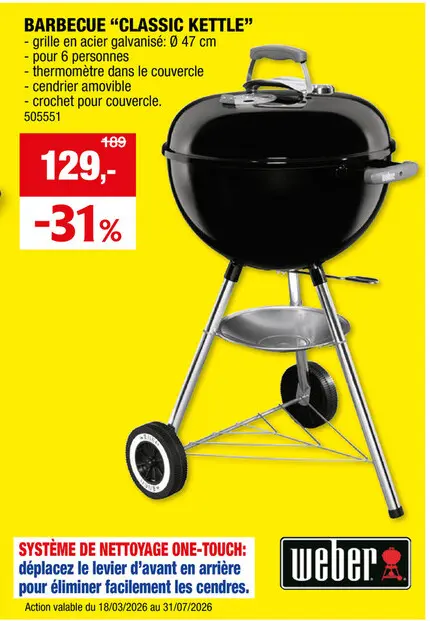 Offre: Weber Classic Kettle barbecue boule 47cm