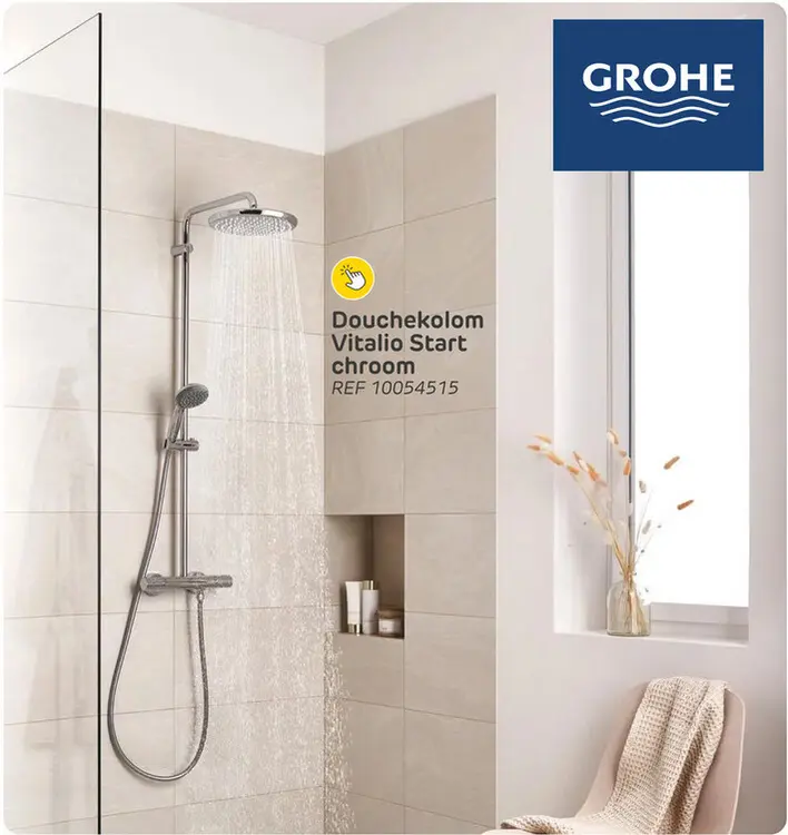 Promotie: Grohe regendouche vitalio start douchesysteem - met thermostatische kraan - chroom - rond - met handdouche - 15cm hartafstand - waterbesparend